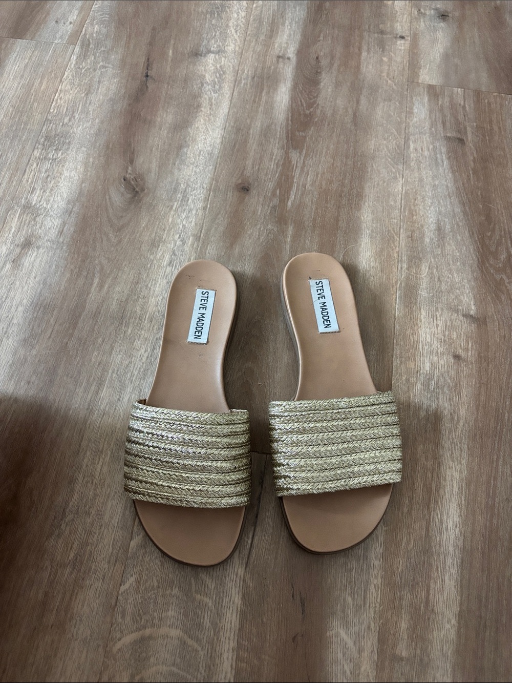 Steve Madden Metallic Braided Slide Sandals in Gold Tone